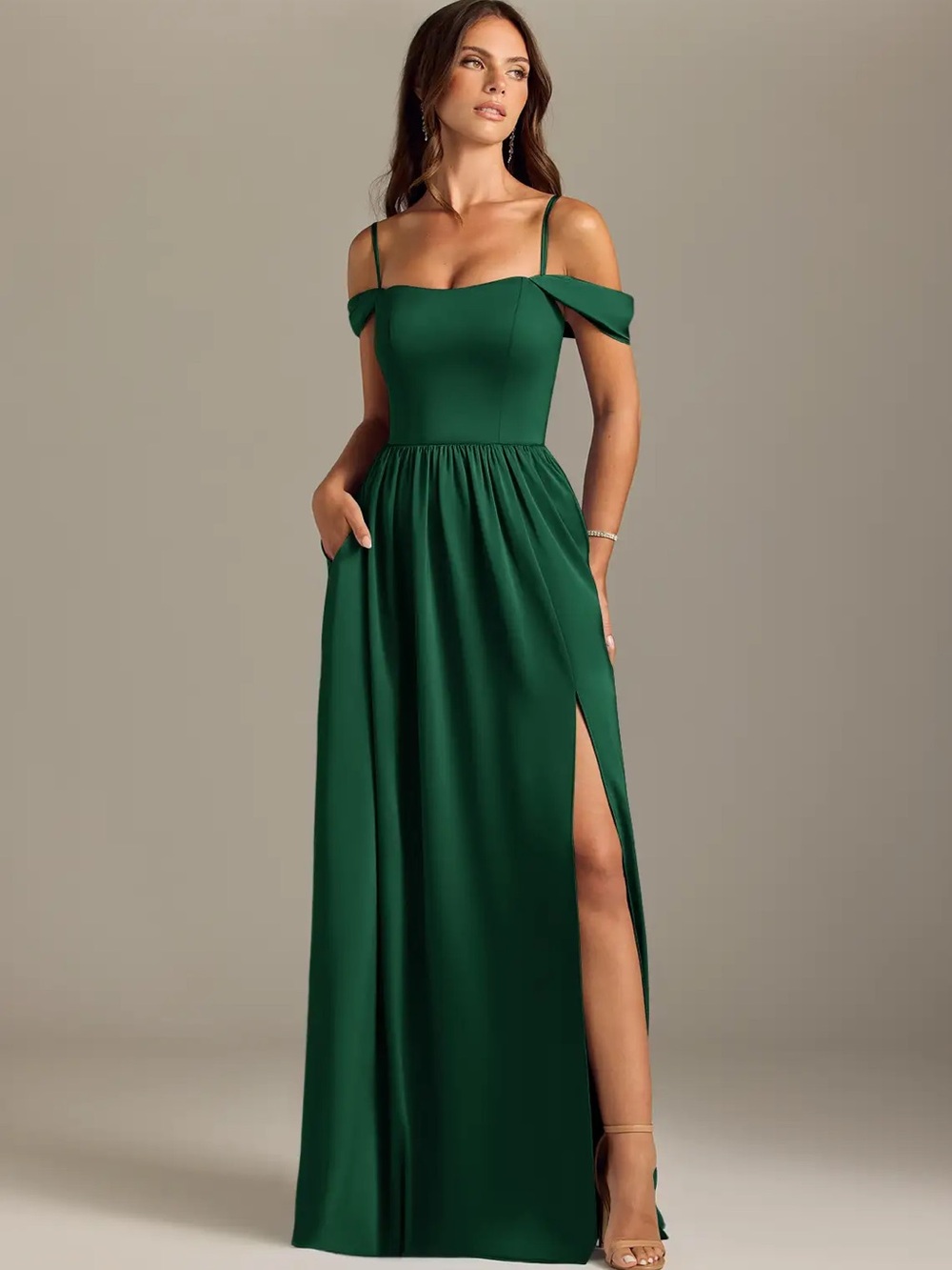 Azazie Calianna Off-Shoulder Forest Green Bridesmaid Dress